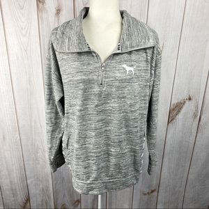 PINK Victoria's Secret Heather Grey Quarter Zip Lace Up Pullover Sweatshirt - S